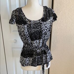 Worthington Black and White Tie-Waist Blouse